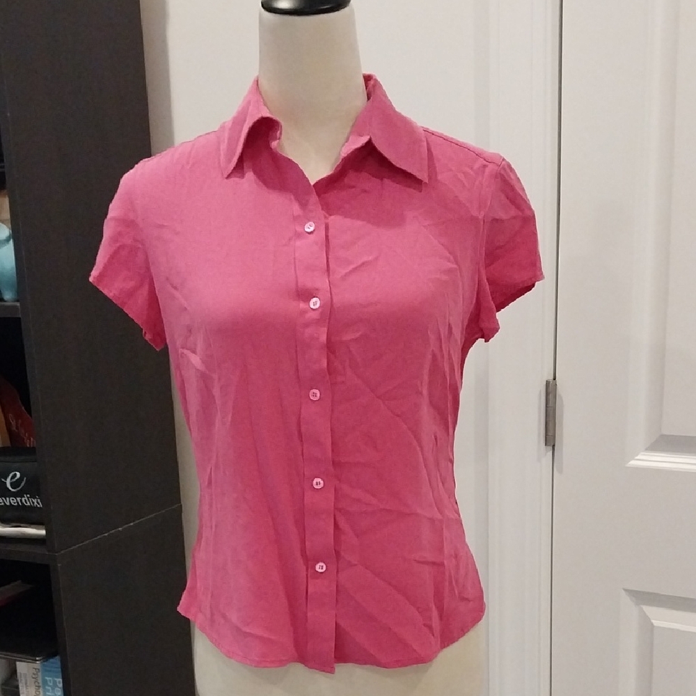 Ann Taylor Hot Pink Short-Sleeve Button-Down Shirt